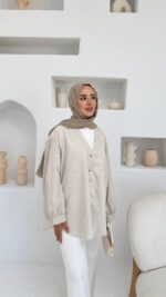 Mizgin Çizgi Gömlek - Vizon - Görsel 3