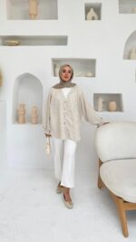 Mizgin Çizgi Gömlek - Vizon - Görsel 4