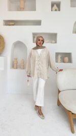 Mizgin Çizgi Gömlek - Vizon - Görsel 5