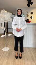 İnci Kolyeli Gömlek - Beyaz - Görsel 5