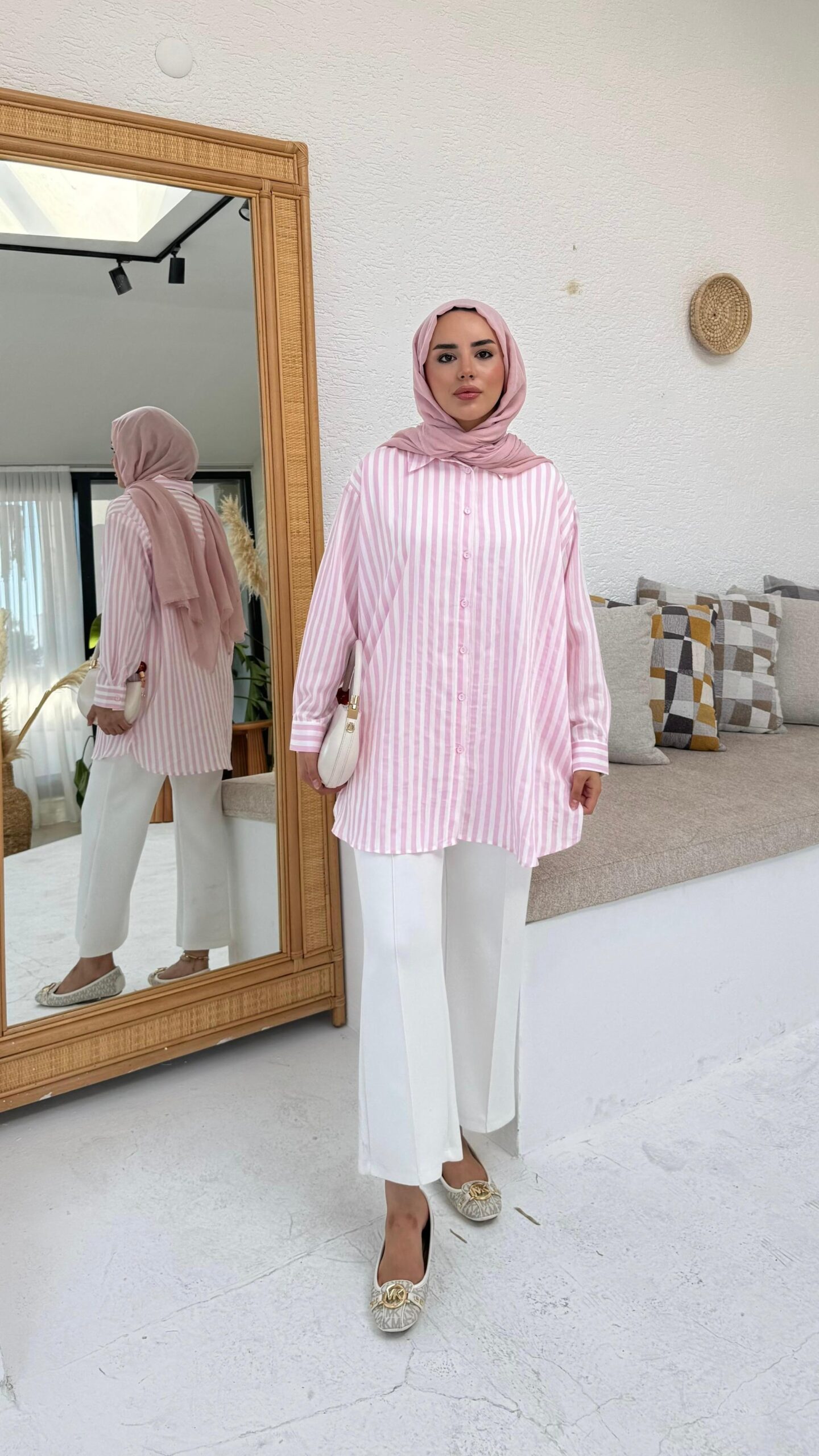 image_1950-1110.jpg Firuz Çizgi Gömlek - Pembe - Görsel 1