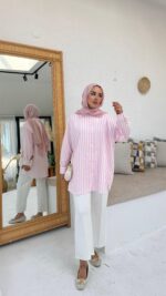 Firuz Çizgi Gömlek - Pembe - Görsel 2