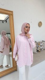 Firuz Çizgi Gömlek - Pembe - Görsel 6