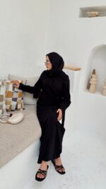 Bağlama Detaylı Keten Elbise - Siyah - Görsel 6