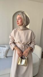 Esil Tensel Elbise - Bej - Görsel 3