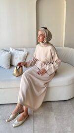 Esil Tensel Elbise - Bej - Görsel 4