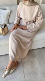 Esil Tensel Elbise - Bej - Görsel 7