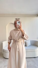 Esil Tensel Elbise - Bej - Görsel 9