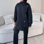 Sole Düğmeli Scuba Takım - Siyah