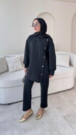 Sole Düğmeli Scuba Takım - Siyah