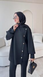 Sole Düğmeli Scuba Takım - Siyah - Görsel 2