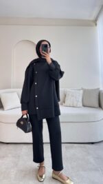 Sole Düğmeli Scuba Takım - Siyah - Görsel 3