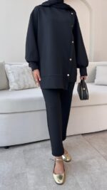 Sole Düğmeli Scuba Takım - Siyah - Görsel 5