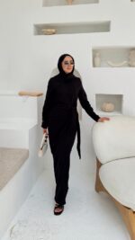 Bağlama Detaylı Keten Elbise - Siyah - Görsel 7