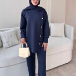 Sole Düğmeli Scuba Takım - Lacivert