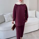 Sole Düğmeli Scuba Takım - Bordo