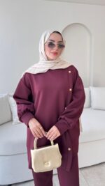 Sole Düğmeli Scuba Takım - Bordo - Görsel 7