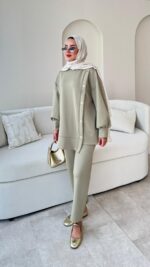 Sole Düğmeli Scuba Takım - Yeşil