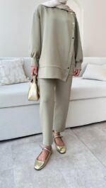 Sole Düğmeli Scuba Takım - Yeşil - Görsel 4