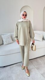 Sole Düğmeli Scuba Takım - Yeşil - Görsel 5