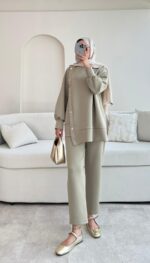 Sole Düğmeli Scuba Takım - Yeşil - Görsel 6