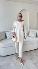 Sole Düğmeli Scuba Takım - Taş