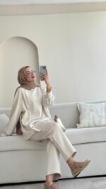 Sole Düğmeli Scuba Takım - Taş - Görsel 2