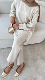 Sole Düğmeli Scuba Takım - Taş - Görsel 3