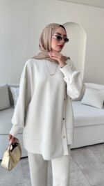 Sole Düğmeli Scuba Takım - Taş - Görsel 6