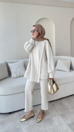 Sole Düğmeli Scuba Takım - Taş - Görsel 7