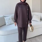 Sole Düğmeli Scuba Takım - Acı Kahve