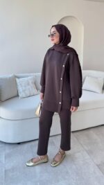 Sole Düğmeli Scuba Takım - Acı Kahve - Görsel 4