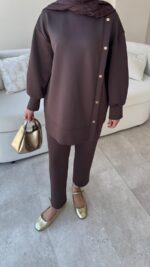 Sole Düğmeli Scuba Takım - Acı Kahve - Görsel 6