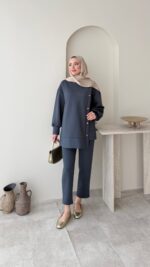 Sole Düğmeli Scuba Takım - Antrasit - Görsel 2