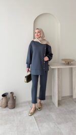 Sole Düğmeli Scuba Takım - Antrasit - Görsel 2