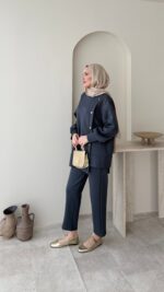 Sole Düğmeli Scuba Takım - Antrasit - Görsel 3