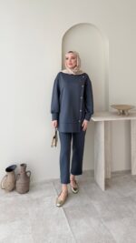 Sole Düğmeli Scuba Takım - Antrasit - Görsel 4