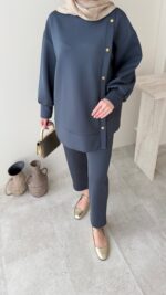 Sole Düğmeli Scuba Takım - Antrasit - Görsel 6