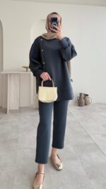 Sole Düğmeli Scuba Takım - Antrasit - Görsel 7