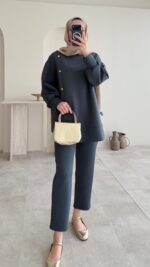 Sole Düğmeli Scuba Takım - Antrasit - Görsel 7