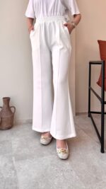 Uzun Scuba Çimalı Pantalon - Beyaz