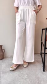 Uzun Scuba Çimalı Pantalon - Beyaz - Görsel 2