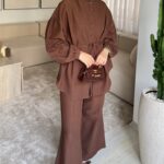 Kemerli Keten Takım - Kahverengi