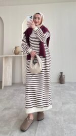 Misra Basic Elbise - Bordo - Görsel 6