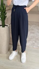 Saten Krep Pantolon - Lacivert - Görsel 2