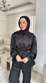 Saten Gömlek - Siyah - Görsel 2