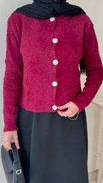 Esle Angora Hırka - Bordo - Görsel 5