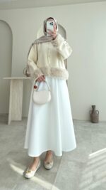 Mono Kürklü Hırka - Krem - Görsel 2