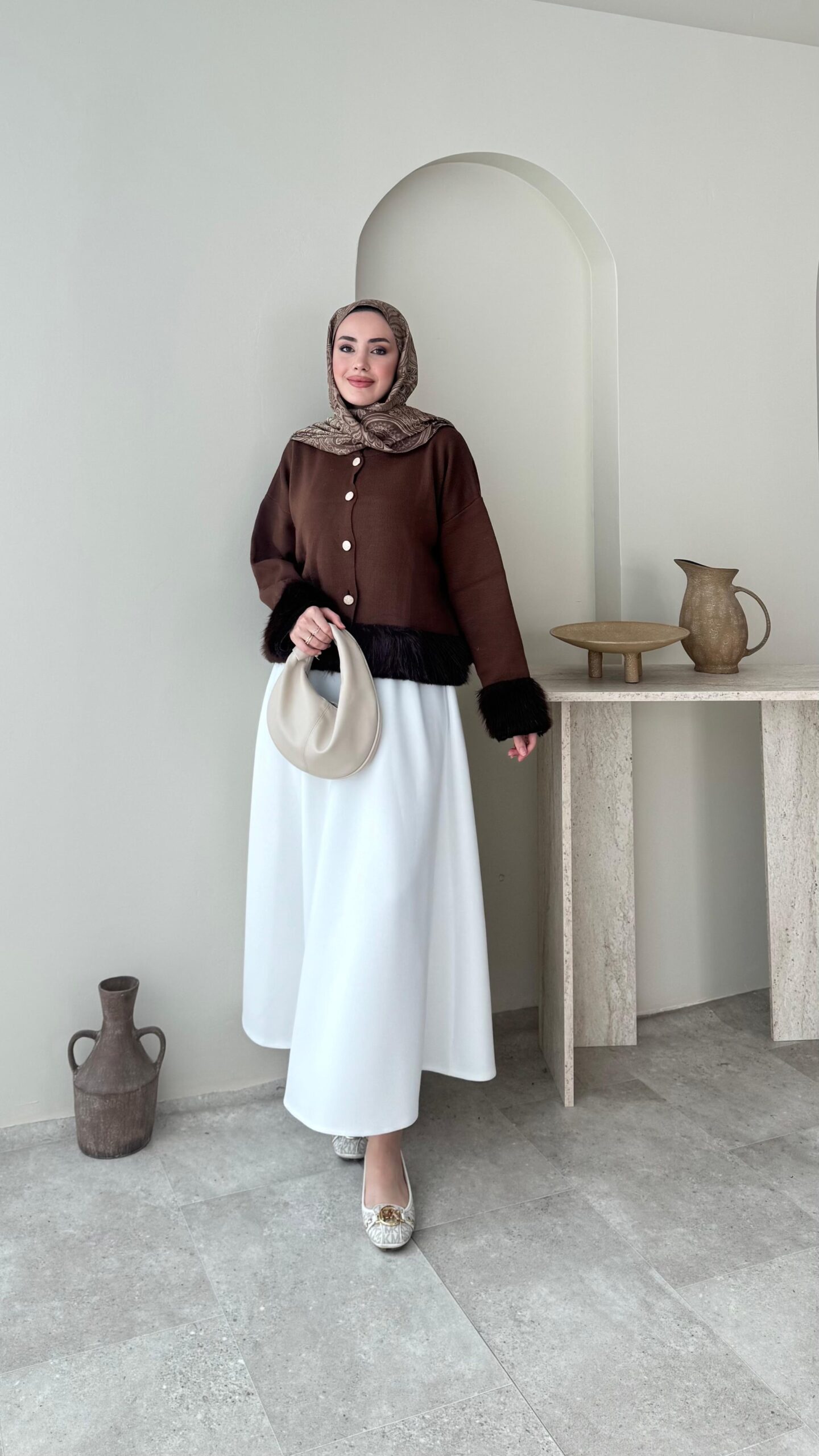 image_1950-1819.jpg Mono Kürklü Hırka - Kahverengi - Görsel 1