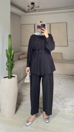 Kemerli Krinkıl Takım - Siyah